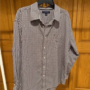 Tommy Hilfiger 100% Cotton Brown, Black and White Gingham Button-Down Shirt